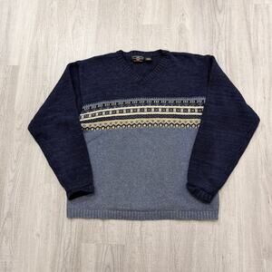 Vintage American Eagle Sweater Men's Medium Blue Aztec Nordic Fair Isle Striped